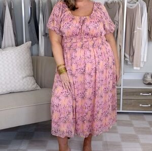 LC Lauren Conrad Pink Floral Midi Dress